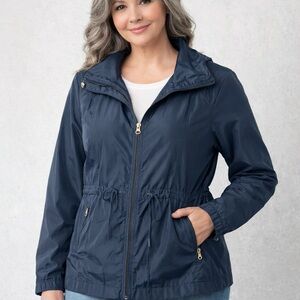 Cavalini Navy Windbreaker Jacket Petite XL Cinch Waist Lightweight